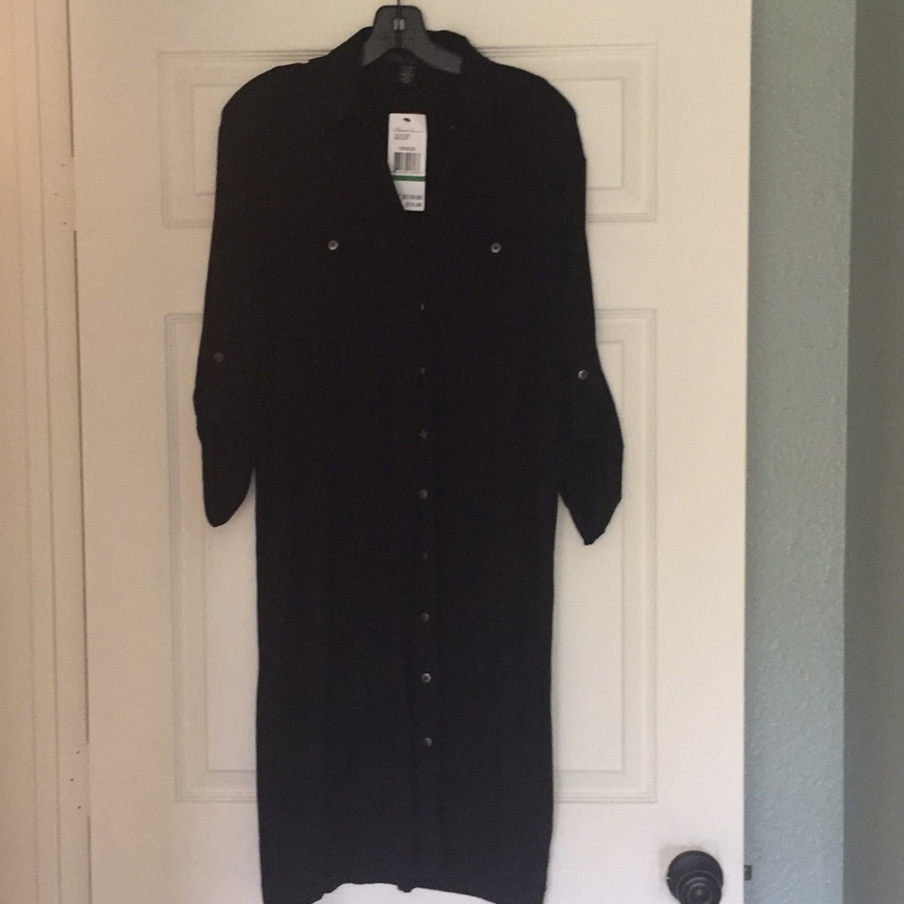 Kenneth Cole Black long sleeve long button down